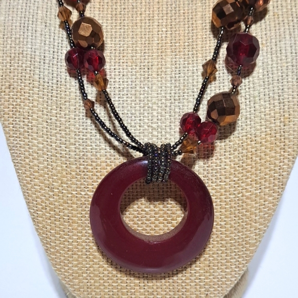 Lia Sophia Red Beaded Statement Necklace - Picture 2 of 3